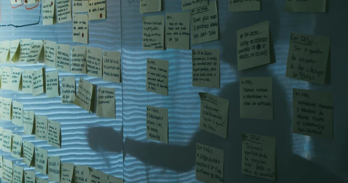 A whiteboard with sticky notes on it