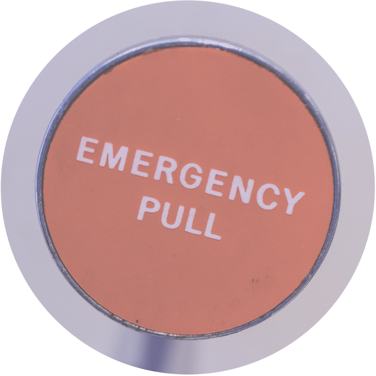 White text on red circle: EMERGENCY PULL